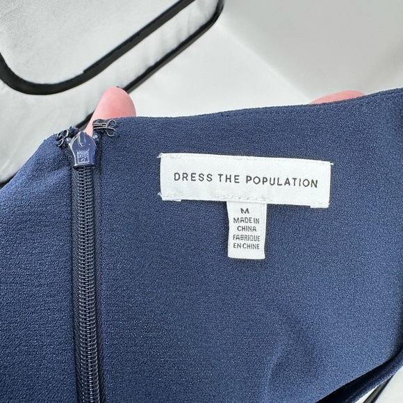 DRESS THE POPULATION Monroe Side Slit Gown Dress Navy Blue NWOT - Picture 4 of 9